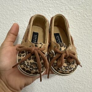 Sperry Brown Moccasin Shoes with Leopard Accents